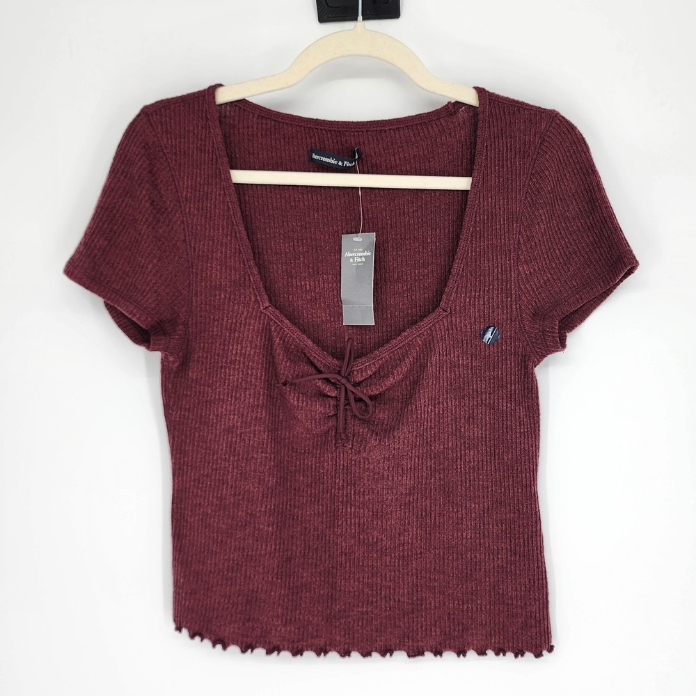A&F NWT Sweetheart Neckline Ribbed Knit Top Large Y2K Minimalist Chocolate Brown - Picture 7 of 7
